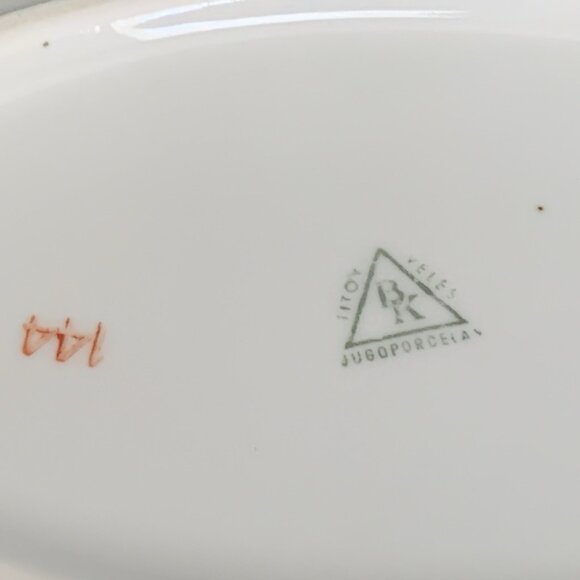 BK Titov Veles Jugo Porcelain Serving Bowl Oval Floral Gold Trim Yugoslavia Chip - Picture 8 of 10